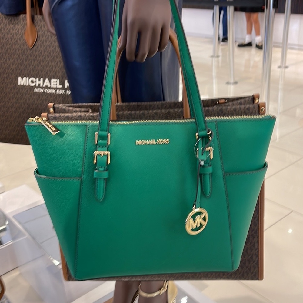 MICHAEL KORS Charlotte Large Leather Top-Zip Tote
Palmetto Green 
NWT - Picture 12 of 16